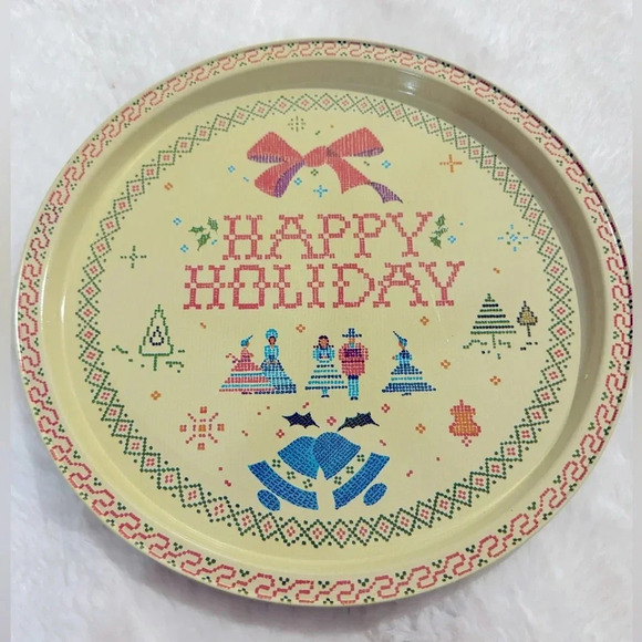 Vintage Happy Holiday Christmas Serving decorative￼ Tray Cookie Dessert Plate - Picture 1 of 7